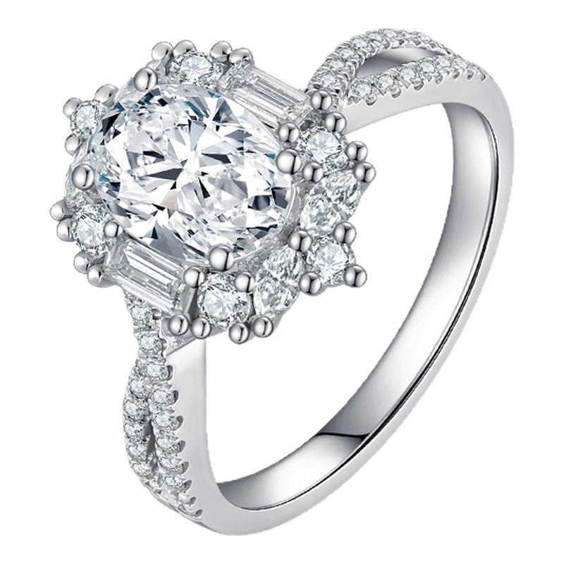 18K金培育钻石戒指女小众设计椭圆形豪镶一克拉铂金真钻求婚钻戒