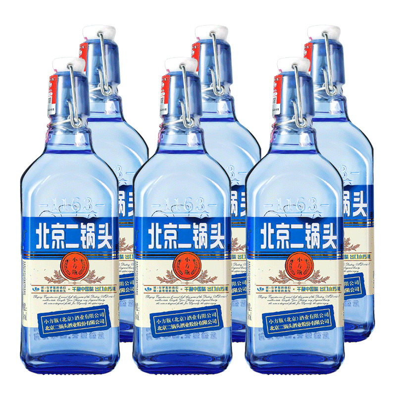 出口小方瓶牌北京二锅头蓝方42度清香白酒6瓶小方瓶官方旗舰店