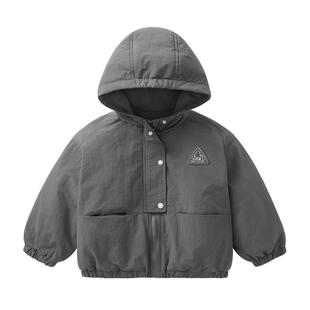 右欧儿童加绒连帽外套防水纯色秋冬季新款童装户外男女童保暖夹克