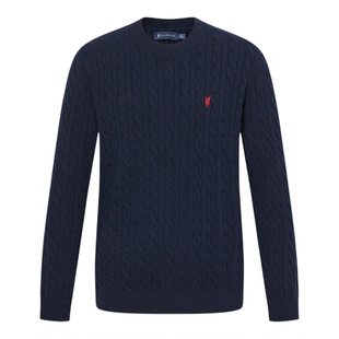 POLOWALK男式针织衫2025秋季新品商务风包芯纱绞花圆领套头上衣男