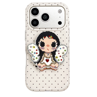 kaia奶白波点像素天使小玉yuy适用苹果17promax手机壳iphone16pro新款16女17pro磁吸支架15pro全包防摔手机套