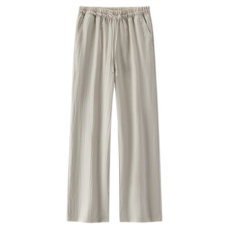 森马休闲裤女夏纯色肌理木耳边松紧腰宽松垂感长裤2026新款阔腿裤