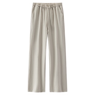 森马休闲裤女夏纯色肌理木耳边松紧腰宽松垂感长裤2026新款阔腿裤