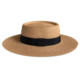 2025新款法式大头围草编帽女夏季大檐平顶海边沙滩度假防晒遮阳帽