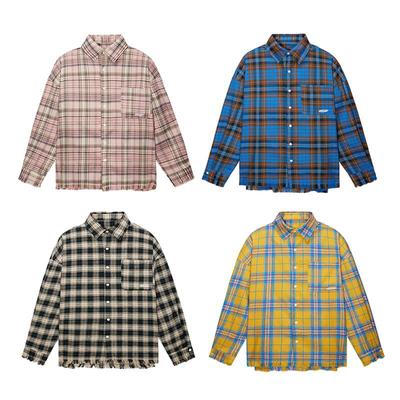 ICONSLAB格纹下摆毛边刺绣衬衫