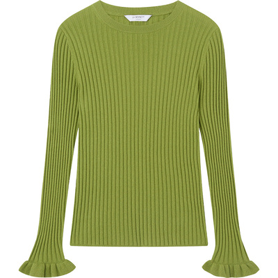 lk法式纯色木耳花边袖羊毛衫