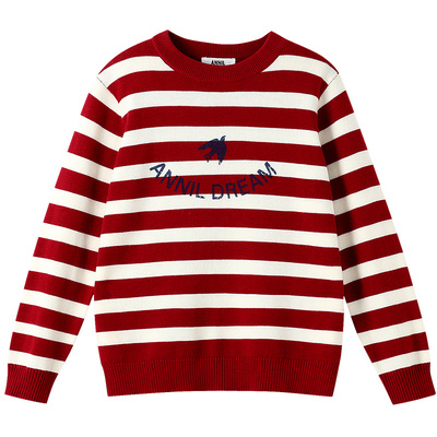 安奈儿童装男童女童圆领长袖毛衣针织衫2025冬新款学院风条纹保暖