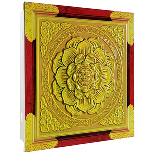 寺庙佛堂莲花吊顶铝扣板彩绘荷花道观棚顶古建寺院仿古浮雕天花板