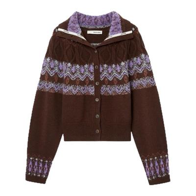 Medium Well 2025秋季新款费尔岛圈圈纱堆领羊毛开衫女复古针织衫