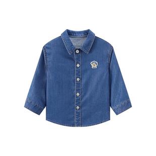 TeenieWeenie Kids小熊童装25年新款男宝宝长袖桃皮绒牛仔衬衫