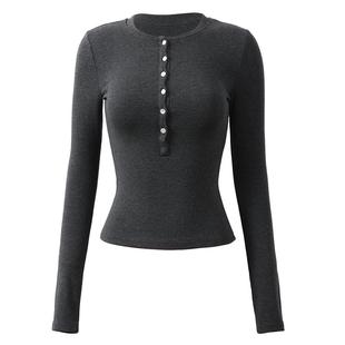 耐吉奥亨利领休闲针织瑜伽服打底衫高端普拉提运动T恤长袖上衣女