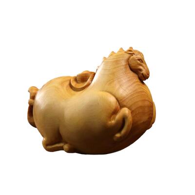 黄杨木雕招财手把唐马生肖马挂件