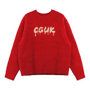 【艾米/鹤男同款】CGUK 宽松圈圈纱提花毛衣 红毛衣