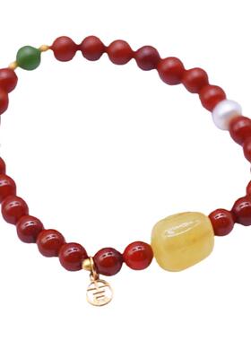 国潮天然南红手链蜜蜡珍珠手串女