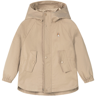 暇步士童装儿童外套春季新品男童休闲连帽上衣女童时尚卡其薄风衣