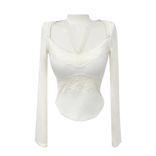 Lazy Didi酥酥心跳 厚绒自带胸垫蕾丝上衣精致挂脖修身打底衫T恤