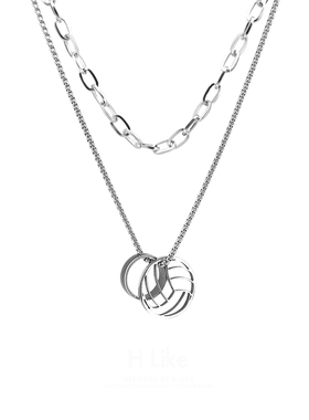 钛钢变色篮球双层锁骨链女款