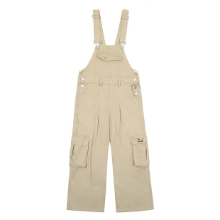 300斤胖mm大码女装美式复古宽松牛仔背带裤女宽松显瘦工装阔腿裤