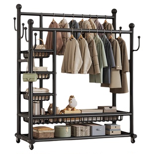 挂衣架落地卧室家用房间室内双杆晾晒衣服架子可移动多功能衣帽架