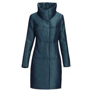 靓诺冬季高端羽绒服女中长款绿色亮面修身立领大码外套LY17490A