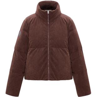 美特斯邦威女款2025新款冬条绒植绒休闲短款立领纯色羽绒服外套