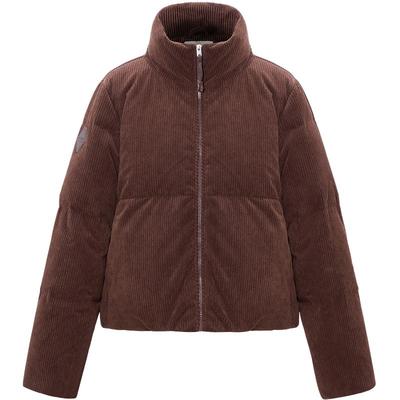 美特斯邦威女款2025新款冬条绒植绒休闲短款立领纯色羽绒服外套