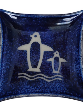 西洋收藏品 意大利手工制作蓝色玻璃饰品碟子 欧式复古装饰摆件