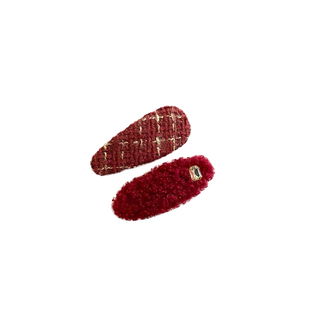 新年红色毛毛刘海发夹女前额侧边bb夹毛绒一字夹秋冬碎发发卡头饰