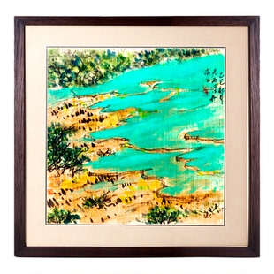 【重庆非遗】荣昌夏布绘手绘熊猫风景装饰画摆件客厅书房方形挂画