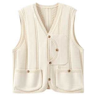 KUYIOU/户外猎装针织钓鱼马甲 羊毛混纺日系复古开衫马甲男 B07