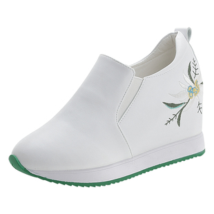 真皮坡跟女鞋内增高8cm一脚蹬休闲小白鞋女2026新款春款显脚小