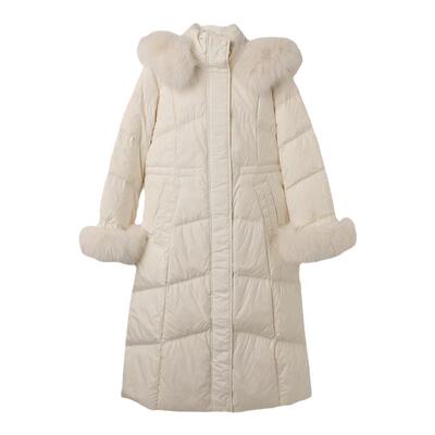 西町村屋气质毛边收腰长款羽绒服