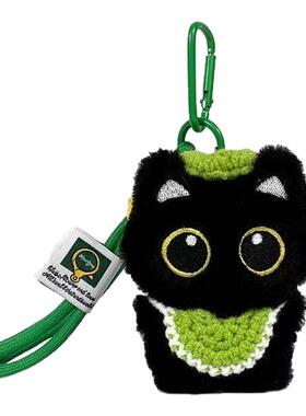 ins新款小黑猫包包挂件可爱毛绒黑猫公仔钥匙扣玩偶挂饰礼物情侣