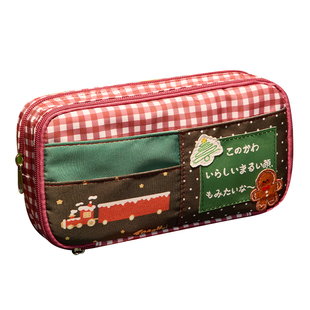 日系格纹波点笔袋高颜值ins学生大容量文具盒简约小众耐脏铅笔盒