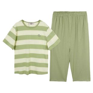 美标旗舰店夏季新款针织纯棉短袖七分裤女士睡衣套装家居服可外穿