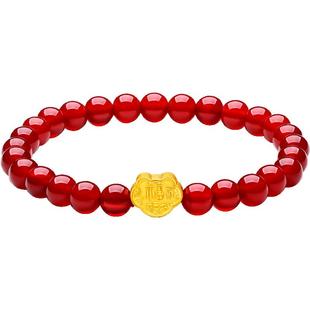 T周六福黄金手串定价玛瑙转运珠手饰串珠手链新年礼物万福如意