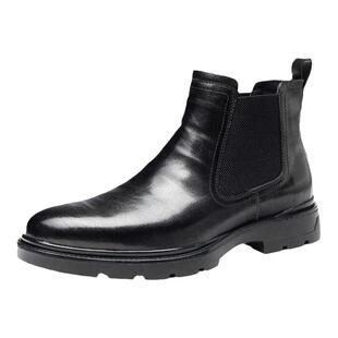 哈森冬季男鞋商场同款休闲时尚切尔西靴真皮舒适套脚高帮皮短靴男