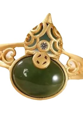 福禄吉祥仿碧玉戒指葫芦镀沙金