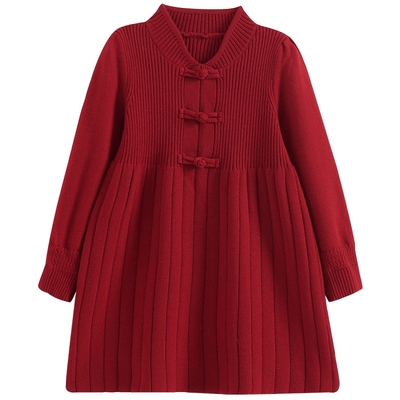 女童连衣裙秋冬中式拜年服针织裙