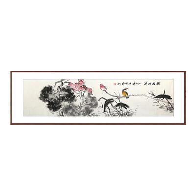 手绘花鸟国画荷花中式客厅入门中堂清香四溢挂画和气生财装饰画框