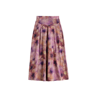 2025新款夏季棉绸七分裙裤女士松紧高腰垂感花裤子大码显瘦阔腿裤