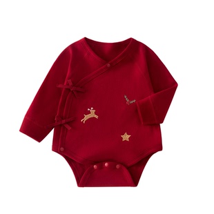 新生婴儿包屁衣纯棉长袖宝宝连体衣新生儿衣服绣花新年红婴儿爬服