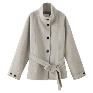 AMOR禾末“都市浅行”苏力长毛立领廓形系带长短款羊驼毛羊毛大衣