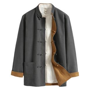 玄笙中国风亚麻唐装男中式外套复古春秋汉服男士中山装服装双面穿