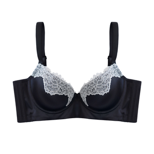 MsKKay立体杯内衣调整型收副乳文胸防下垂光面拼接蕾丝设计黑玫瑰