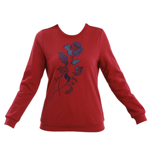 Gitti/吉蒂花卉刺绣圆领卫衣女棉宽松大码罗纹拼接厚上衣G255266