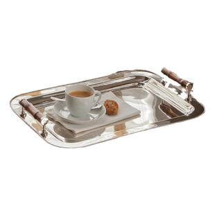 纽约下城公园进口亮银精致铜质镀镍竹节把手托盘茶壶三件套