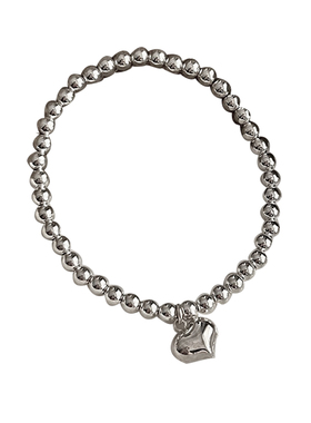 通体925纯银串珠爱心手链 简约素银色弹力绳手环 简约韩版