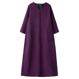 一丝牵 双面穿香云纱龟纹新中式连衣裙100桑蚕丝国风真丝V领长裙