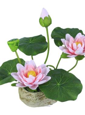 桌面摆放假花荷花水池装饰